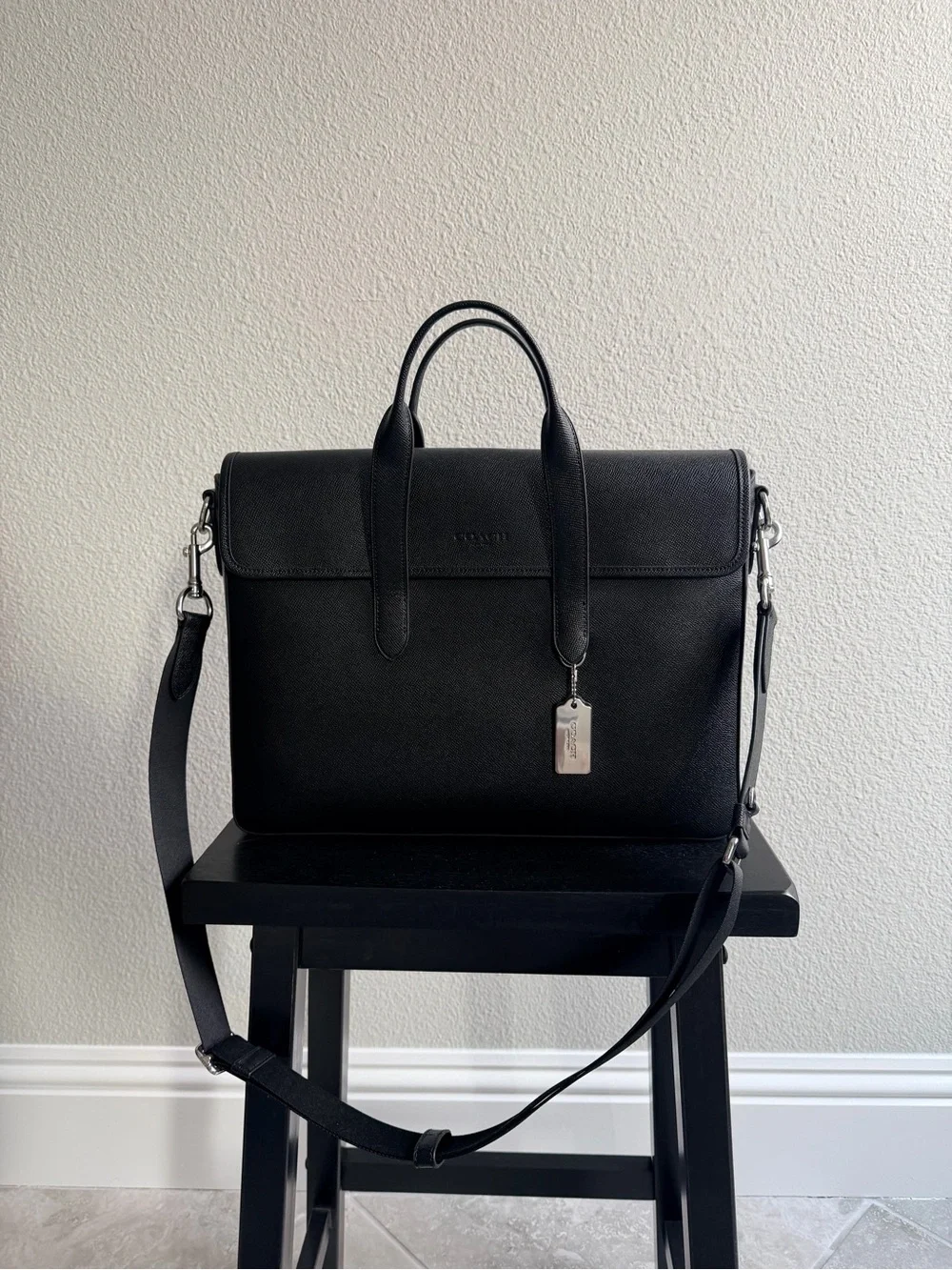Coach Men’s Black Leather Briefcase with Detachable Strap- Mint, Never Used